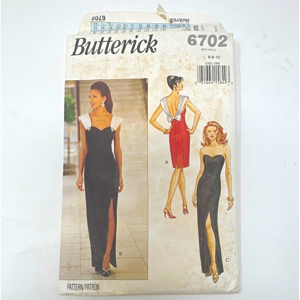 Butterick 6702 VTG 1990s Sewing Pattern Misses Dress Easy Sz 6,8,10 CUT